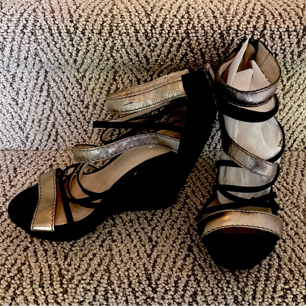 Elegant Black and Silver Women's Wedge Sandals